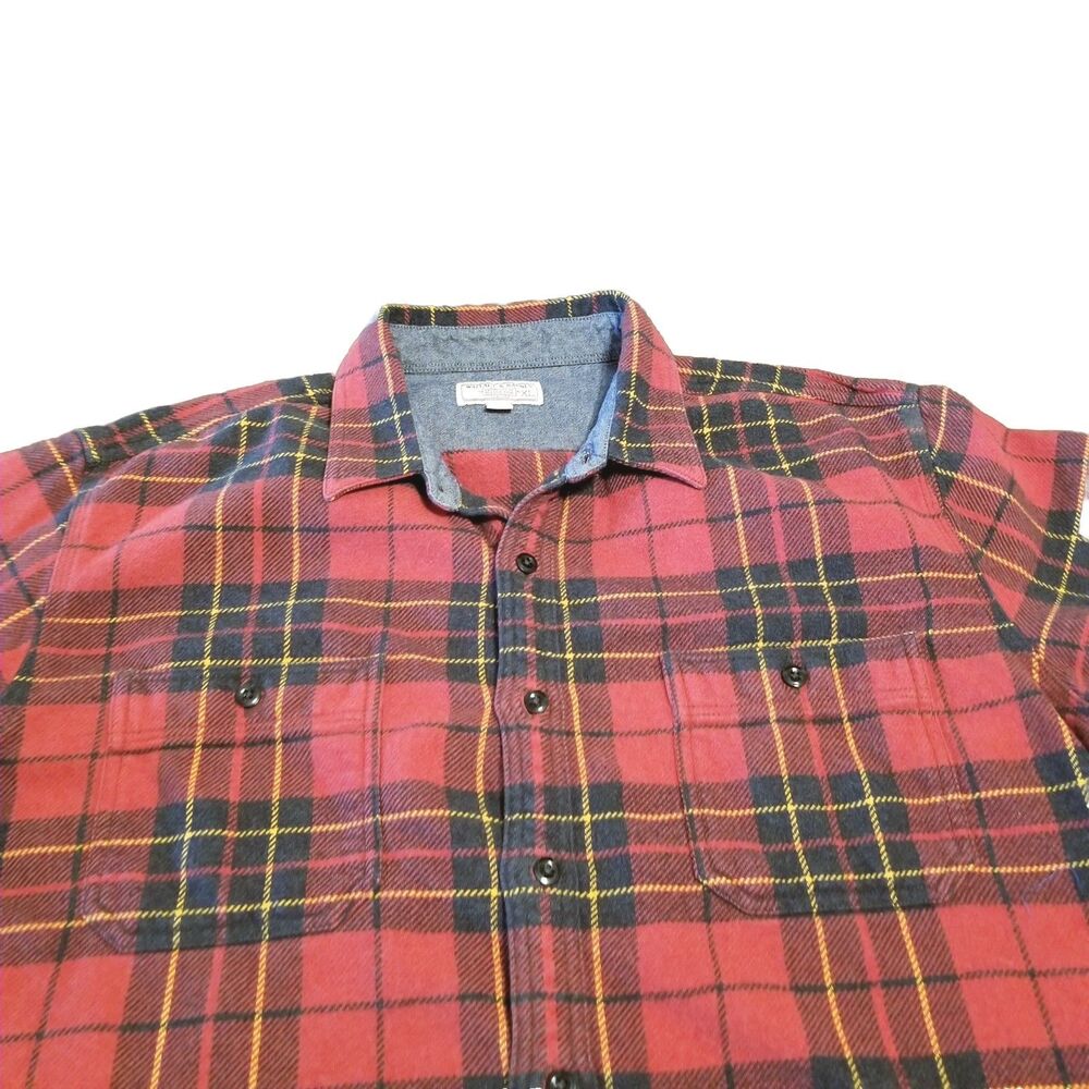 Wallace & Barnes Shirt Men's Size XL Red Gray Plaid Flannel Workwear Long Sleeve